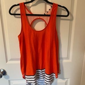 Anthropologie Coral Cotton Tank with Black/White Striped Detail